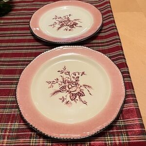 Wood & Sons Elegant Pink Floral Rose Dinner Plates 10” Set of Two England